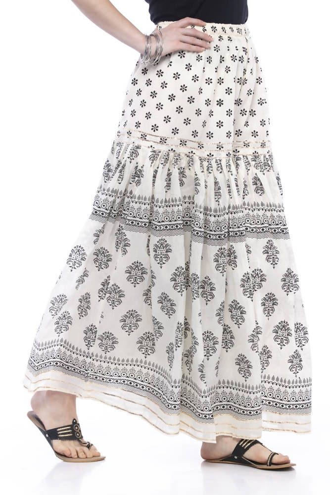 Mominos Fashion Cotton Block Print With Lace Work Off White Palazzo | Grocsy