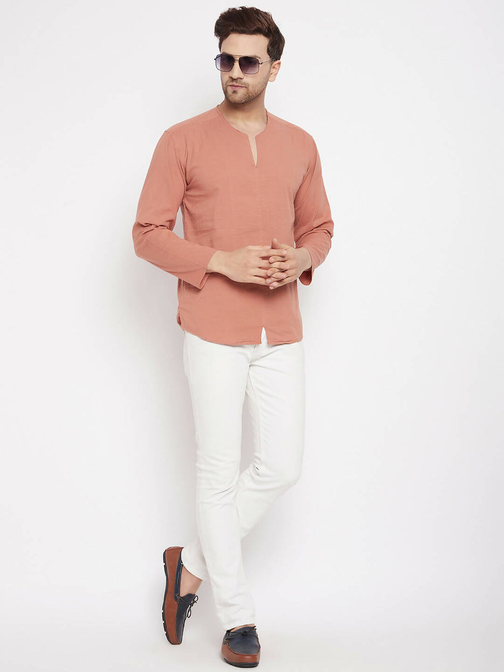 Even Apparels Brown Pure Cotton Men's Kurta With Slit Neckline | Grocsy