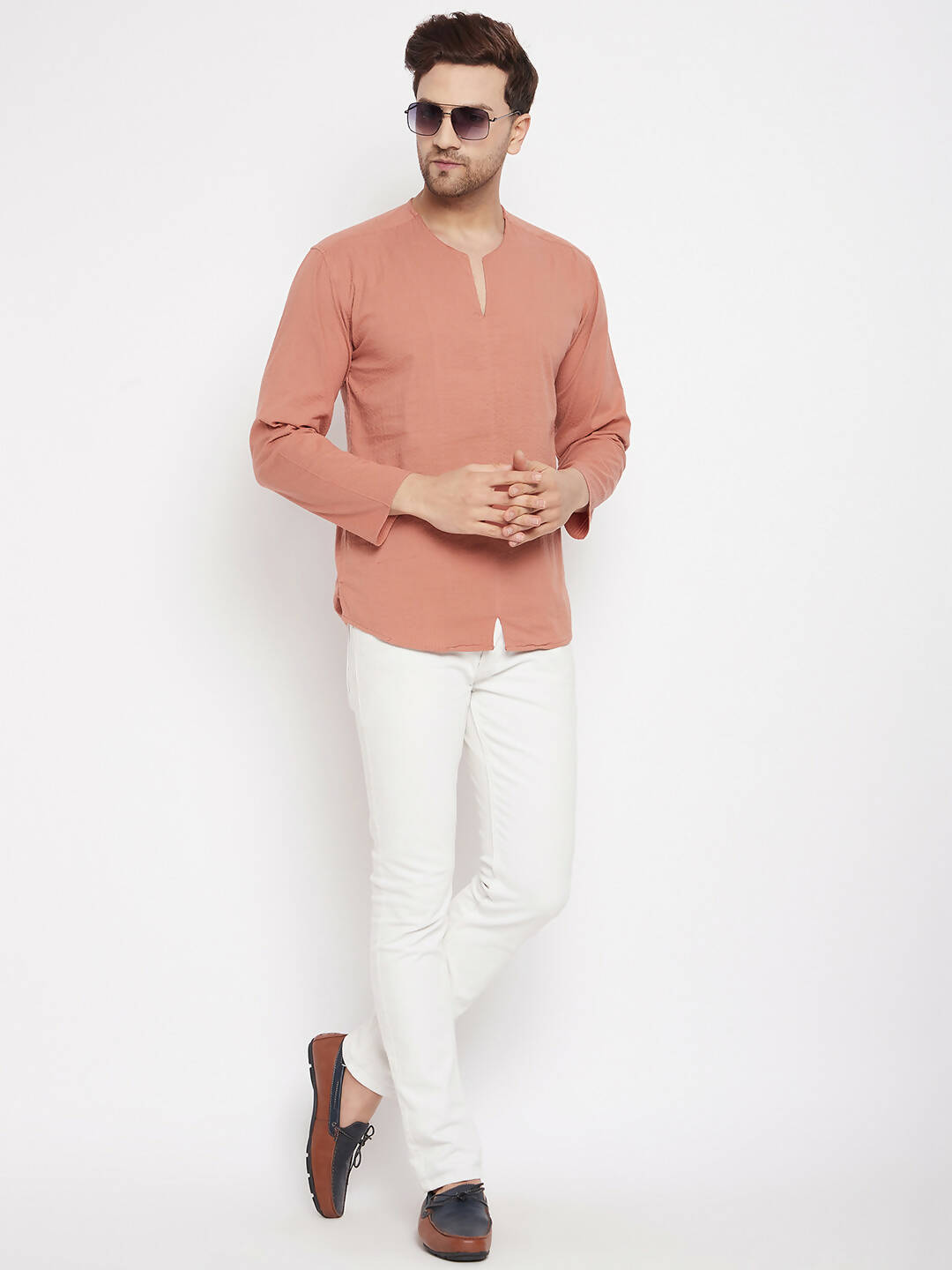 Even Apparels Brown Pure Cotton Men's Kurta With Slit Neckline | Grocsy