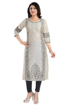 Snehal Creations Cream Raw Silk Block Print Long Kurta For Women | Grocsy