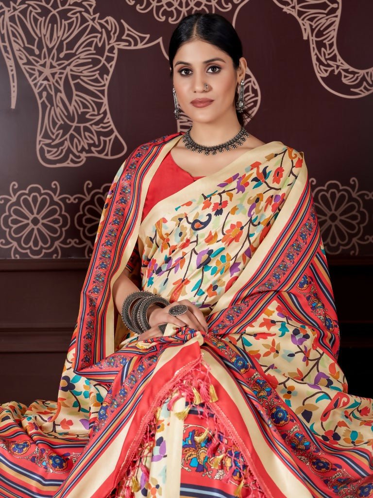 Aayaa Designer Winter Collection Printed Saree With Shawl - Multi Color | Grocsy