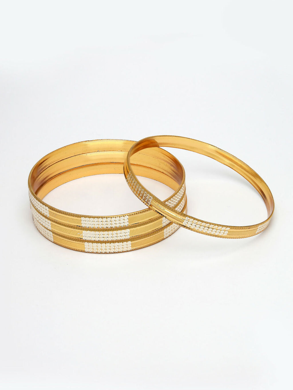 NVR Women's Set of 4 Gold-Polished CZ-Studded Traditional Bangles | Grocsy
