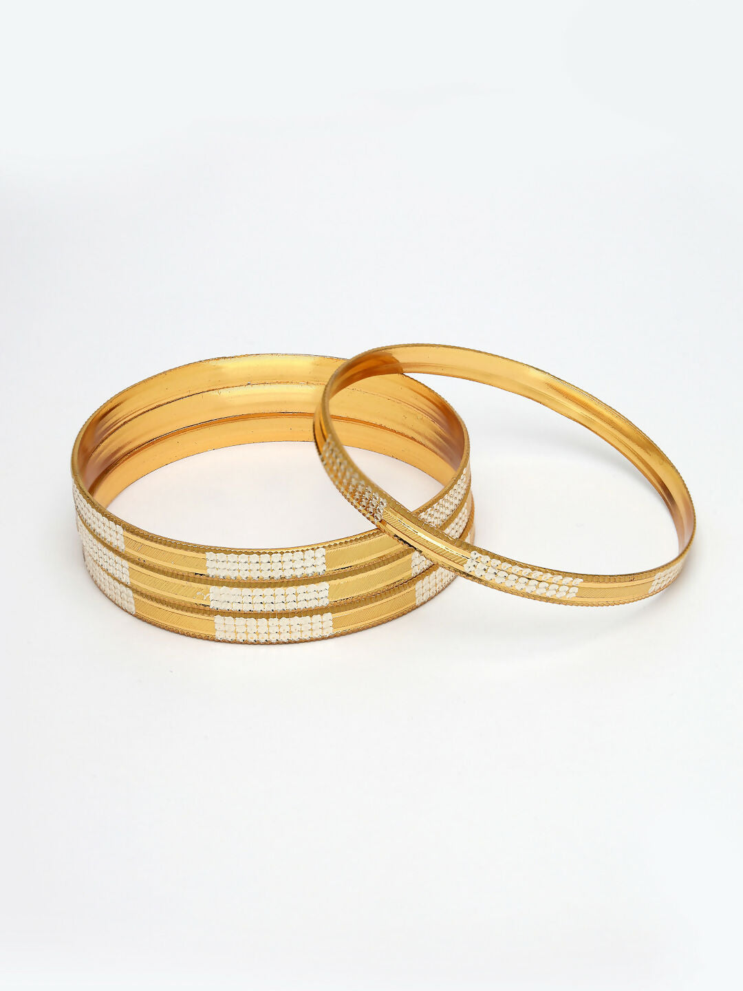 NVR Women's Set of 4 Gold-Polished CZ-Studded Traditional Bangles | Grocsy