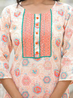 Juniper Women's Peach Floral Printed Cotton Kurta Pant With Dupatta Set With Sequins & Thread Work | Grocsy