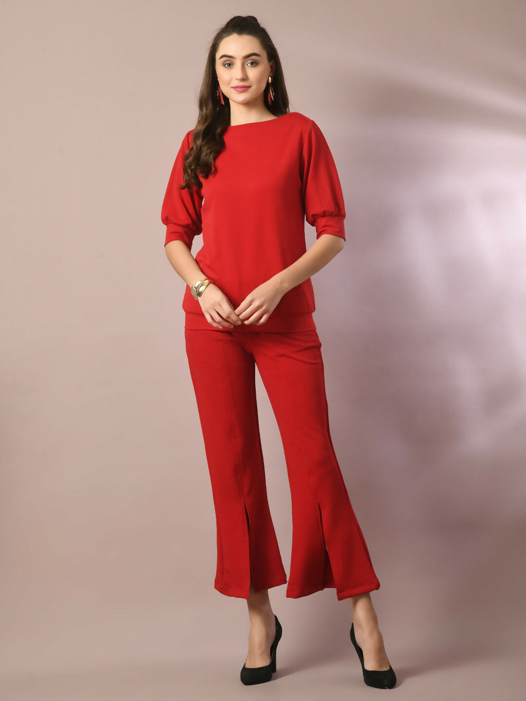 Myshka Women's Red Solid Party Parallel Trousers | Grocsy