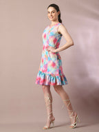 Myshka Women's Multi Printed Round Neck Fit and Flare Party Dress | Grocsy