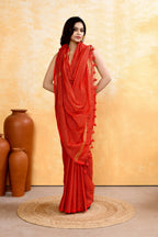 Piyari Fashion Women's Red Embellished Cotton Blend Zari Check Handloom Saree | Grocsy