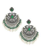 Green & Silver Diamond Chand Earrings- Ruby Raang