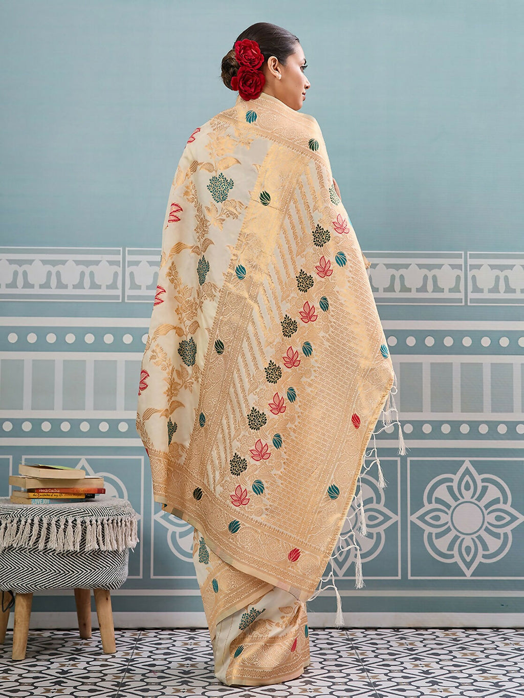 Shree Shyam Fashion Cream Silk Saree | Grocsy