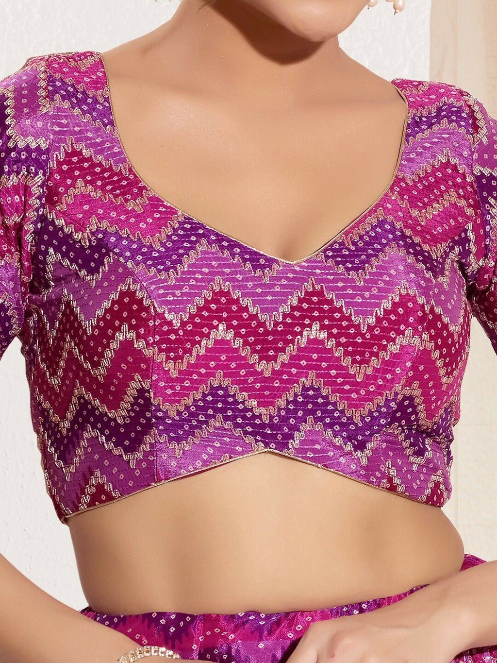 Joban Fashion Purple Chiffon Padded Blouse With Square Neck Elbow Sleeves | Grocsy
