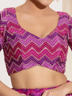 Joban Fashion Purple Chiffon Padded Blouse With Square Neck Elbow Sleeves | Grocsy