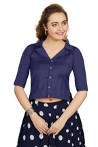 Aastha Fashion Women's Women's Navy Blue Art Silk Button Readymade Blouse | Grocsy