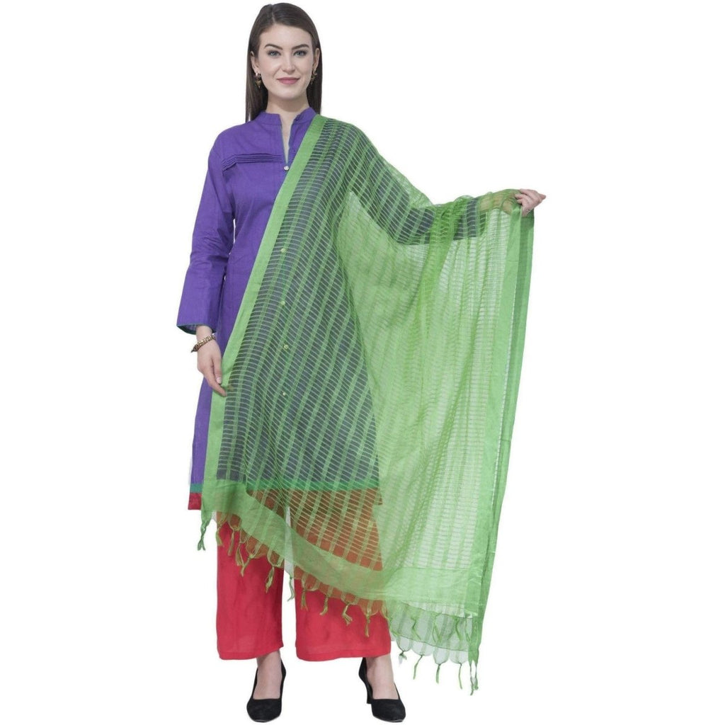 A R Silk Women's Self Check Cota Cotton Parrot Green Dupattas and Chunnis | Grocsy