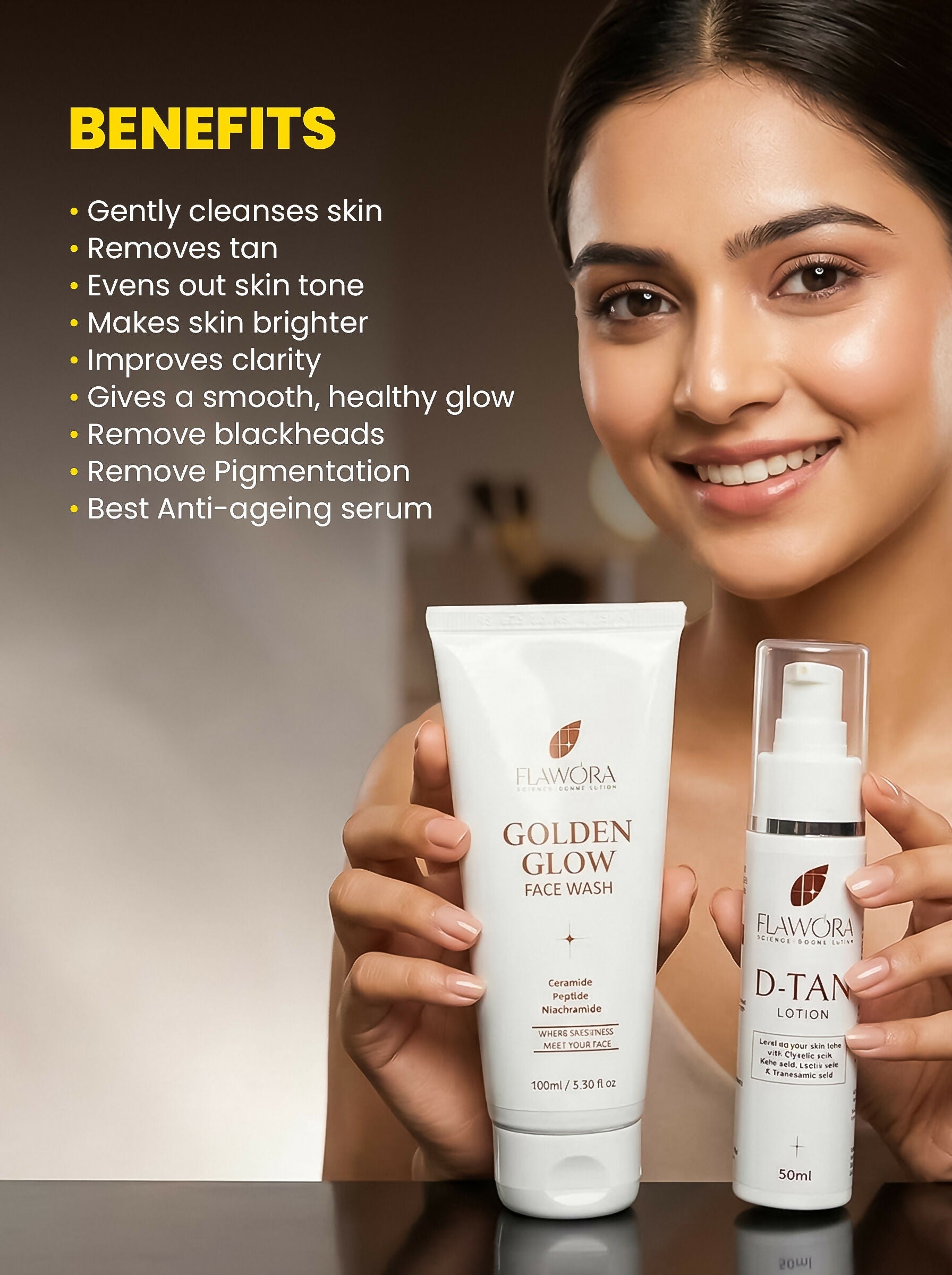 Flawora Set of Golden Glow Face Wash and D-Tan Lotion | Grocsy