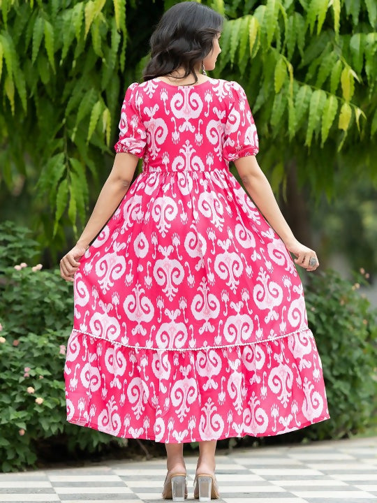 The52 Women's Gorgeous Flared Printed French Crepe Dress | Grocsy