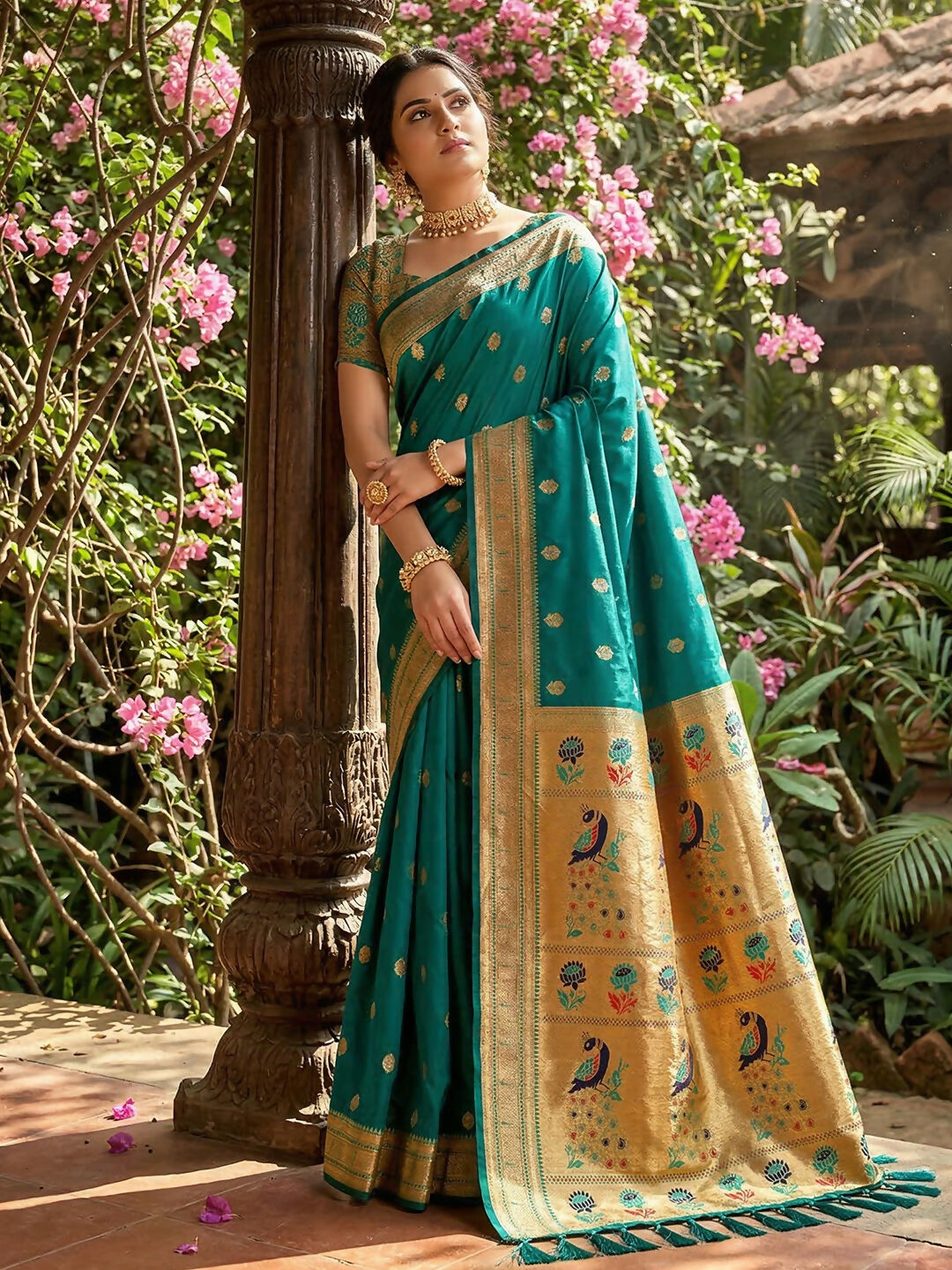 Shree Shyam Fashion Rama Green Soft Silk Saree | Grocsy