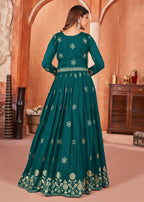 Rama Green Festive Embroidered Art Silk Anarkali Suit - Emponline | Grocsy