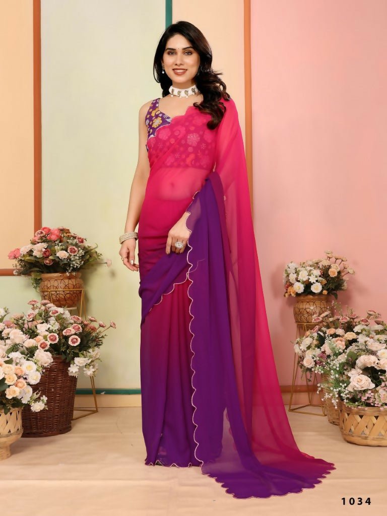 Aafreen Partywear Designer Dark pink & Purple Georgette Fancy Saree | Grocsy