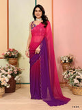 Aafreen Partywear Designer Dark pink & Purple Georgette Fancy Saree | Grocsy