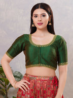 Joban Fashion Women Silk Bottle-Green Stitched Blouse | Grocsy