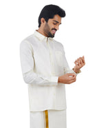 Ramraj Cotton Mens Cotton Light Cream Colour Full Sleeve Shirt | Grocsy