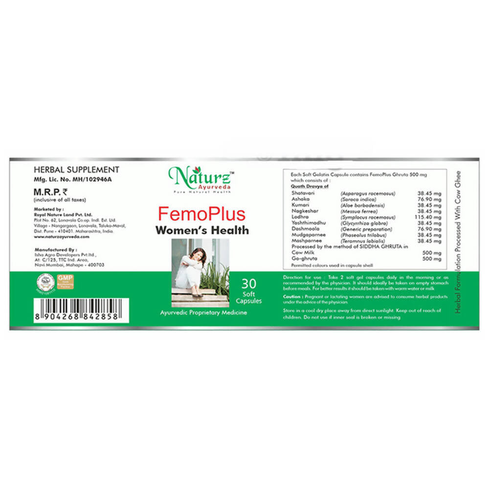 Naturz Ayurveda Femo Plus Women's Health Capsules | Grocsy