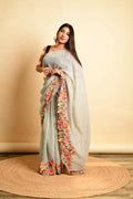 Vamsee Grey Georgette Designer Saree | Grocsy
