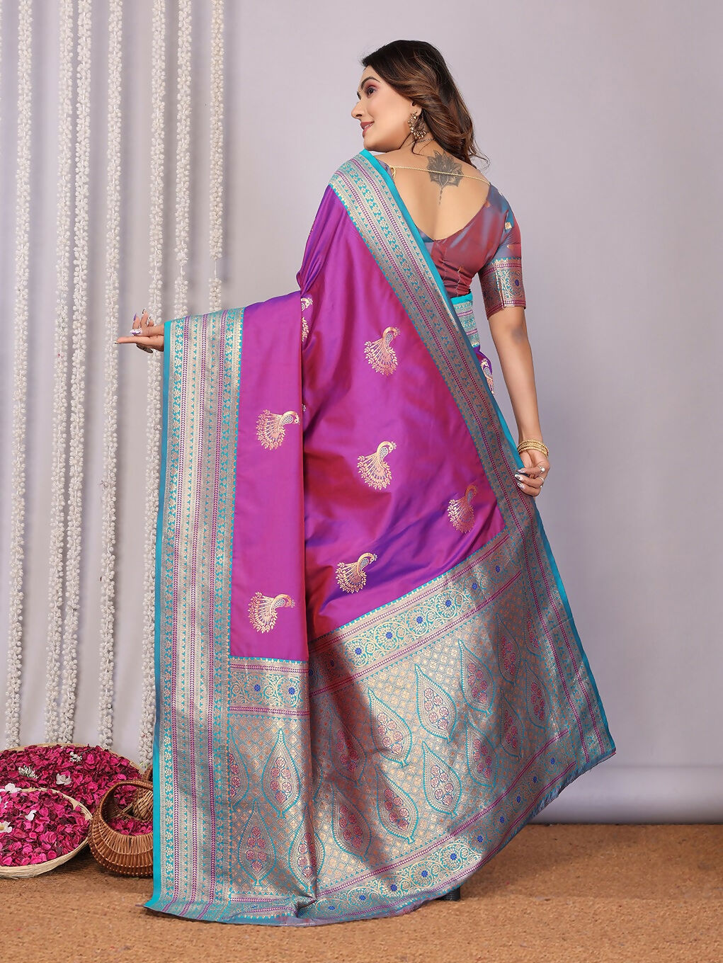 Joban Fashion Banarasi Pink Small Butti Soft Silk Saree | Grocsy