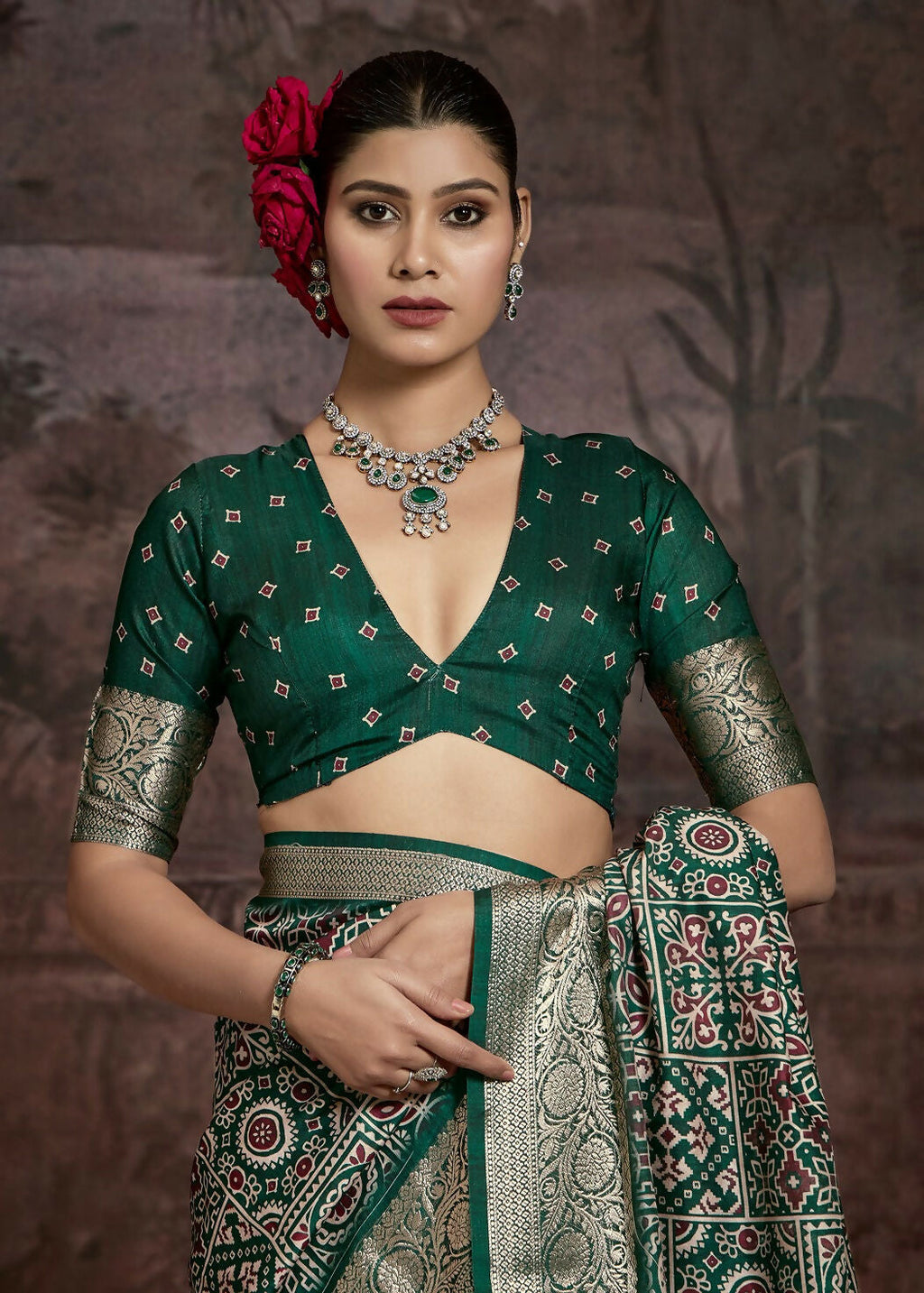 Joban Fashion Green Art Silk With Fine Viscose Border Ajrak Full Body Print With Soft Finish Saree | Grocsy