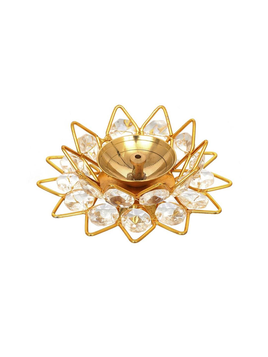eCraftIndia Gold-Toned & White 2 Pieces Crystal Lotus Shape Brass Diyas | Grocsy