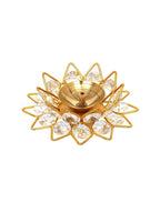 eCraftIndia Gold-Toned & White 2 Pieces Crystal Lotus Shape Brass Diyas | Grocsy