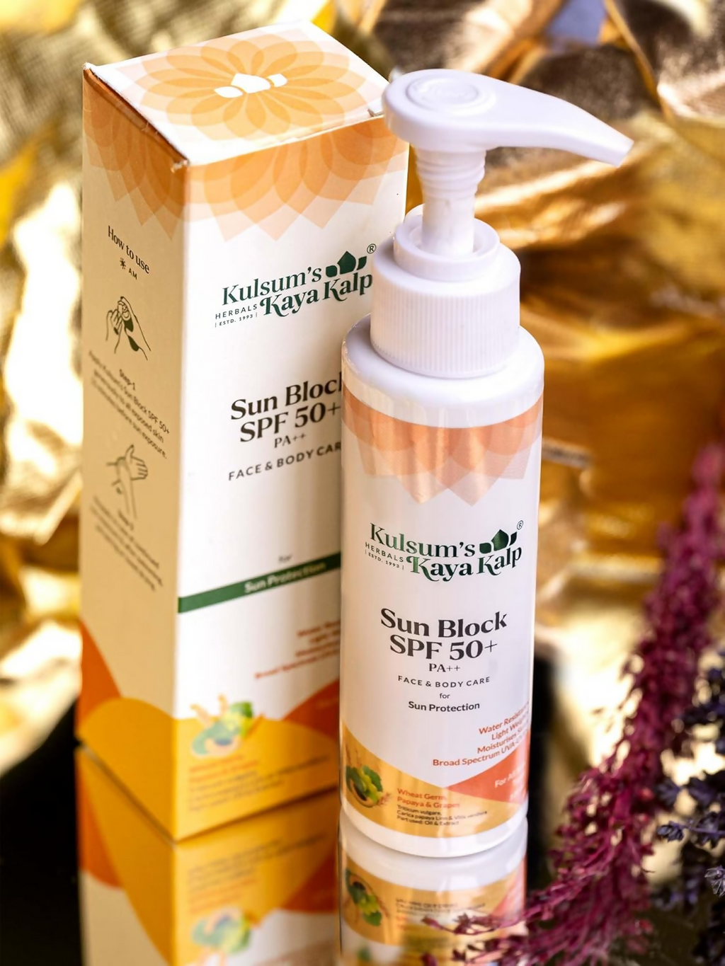 Kulsum's Kaya Kalp Sun Block SPF 50+ With Wheat Germ And Papaya For All Skin Types | Grocsy