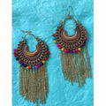 MS Fashion India Hanging Chains Gold-Polished Chandbali Multi Color Pearls Party Wear Earrings | Grocsy