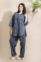 Breathables Blue Abstract Cotton Kurta & Pant Co-Ord Set | Grocsy