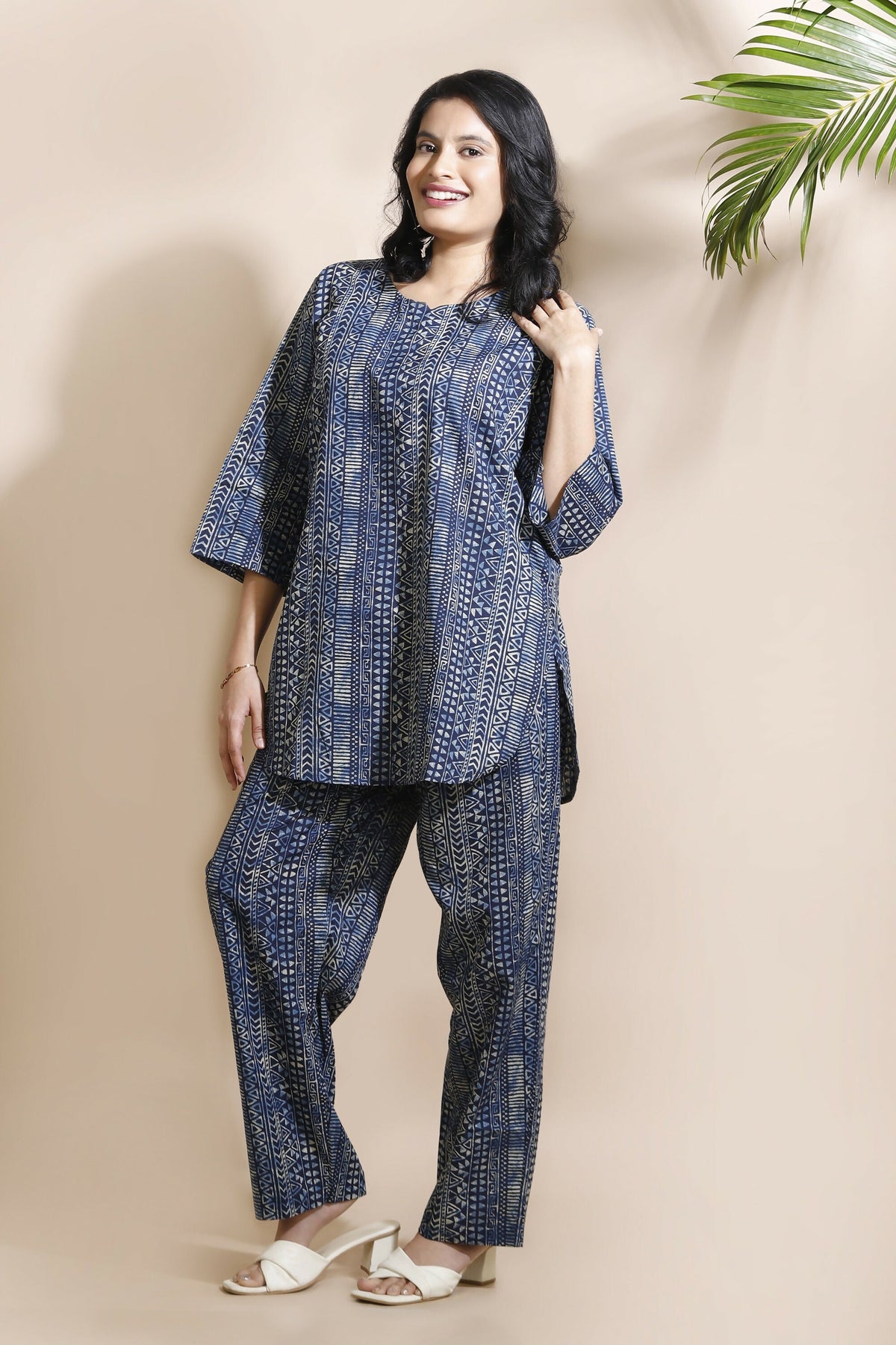 Breathables Blue Abstract Cotton Kurta & Pant Co-Ord Set | Grocsy