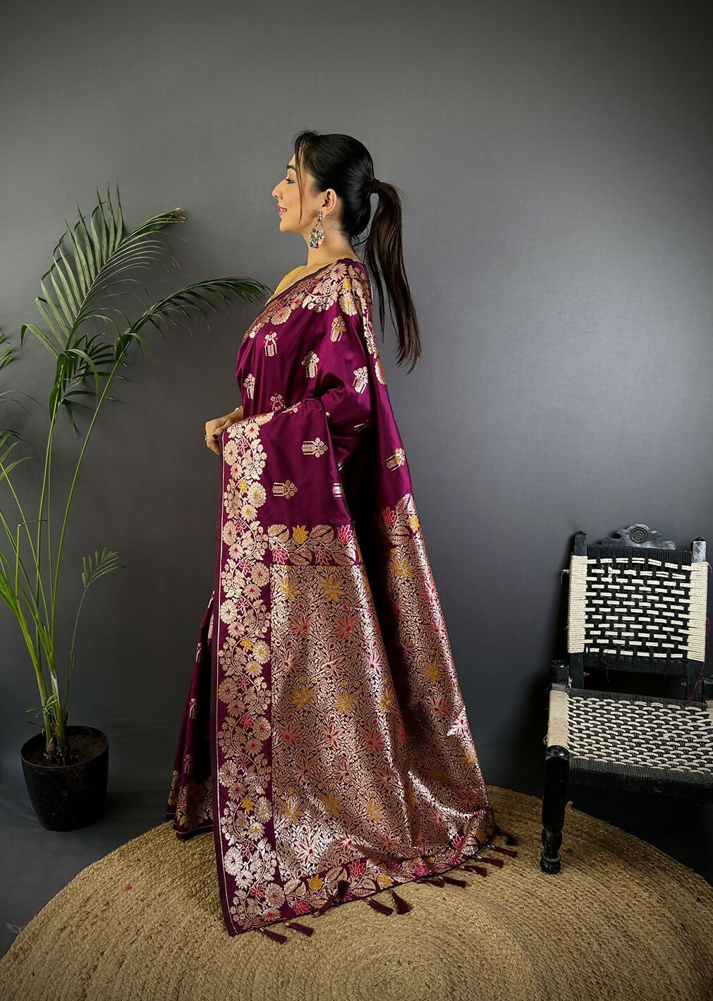 Joban Fashion Meenakari Maroon Woven Soft Silk Saree | Grocsy