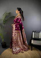 Joban Fashion Meenakari Maroon Woven Soft Silk Saree | Grocsy
