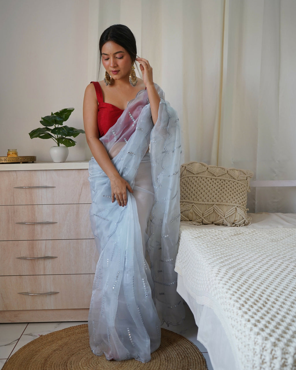 Vamsee Vika 9Mm Sky Organza Saree | Grocsy