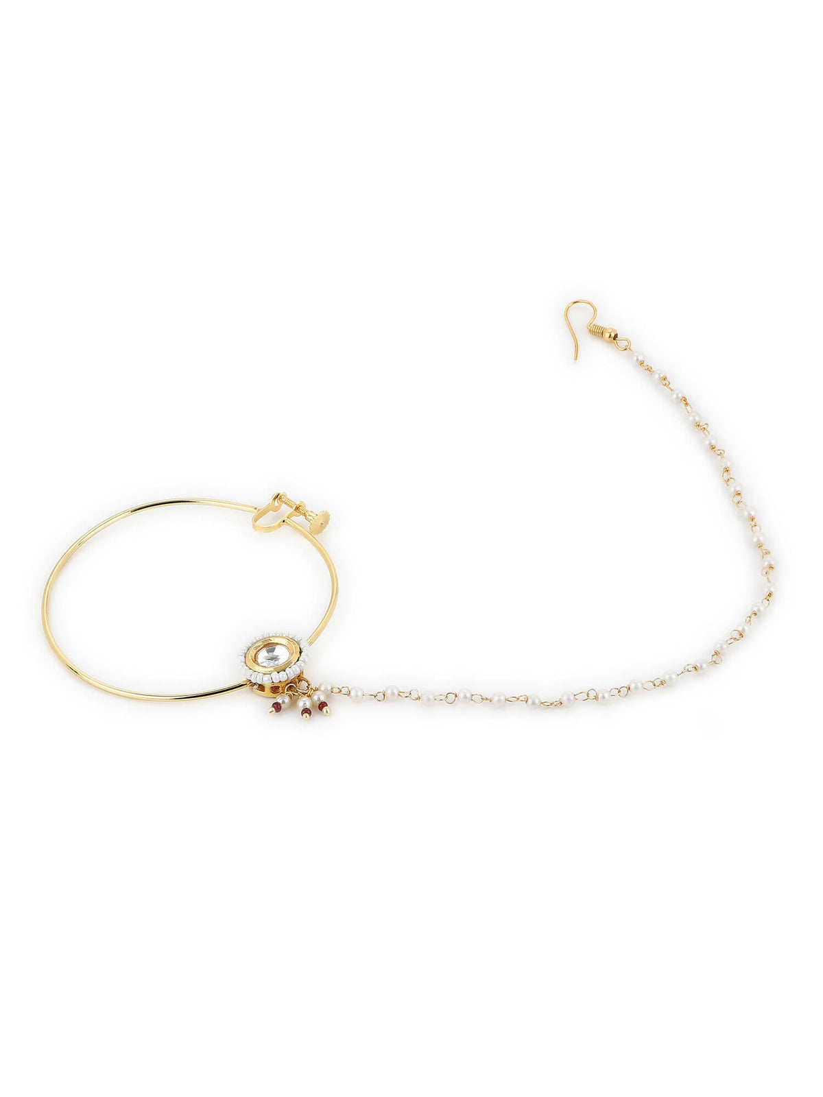 Gold-Polished white kundan nosepin - Ruby Raang | Grocsy