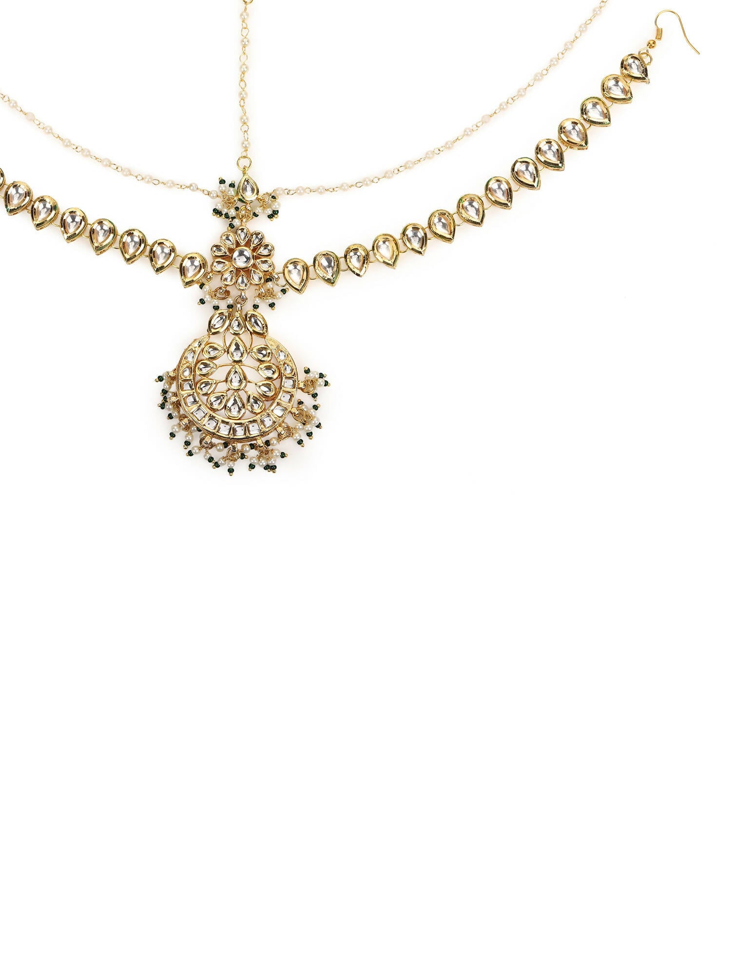 Women's Gold-Polished Kundan Mathapatti Head Jewellery - Ruby Raang | Grocsy