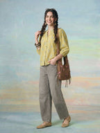 Janasya Lime Green Shirt Cotton Top | Grocsy