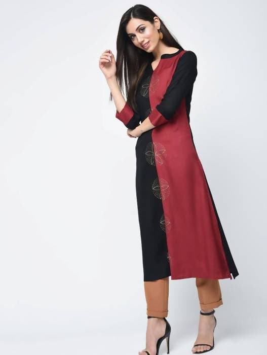 Aniyah Rayon Block Printed Double Color Straight Kurta (AN-112K) | Grocsy