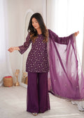 Teeya Creation Wine Color Crunchy Silk Party Wear Palazzo Set | Grocsy