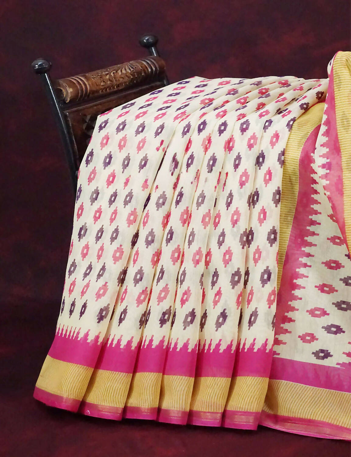Combo of Off White and Pink Patan Patola Semi Chanderi Saree By Gayathri Reddy Designer Studio | Grocsy