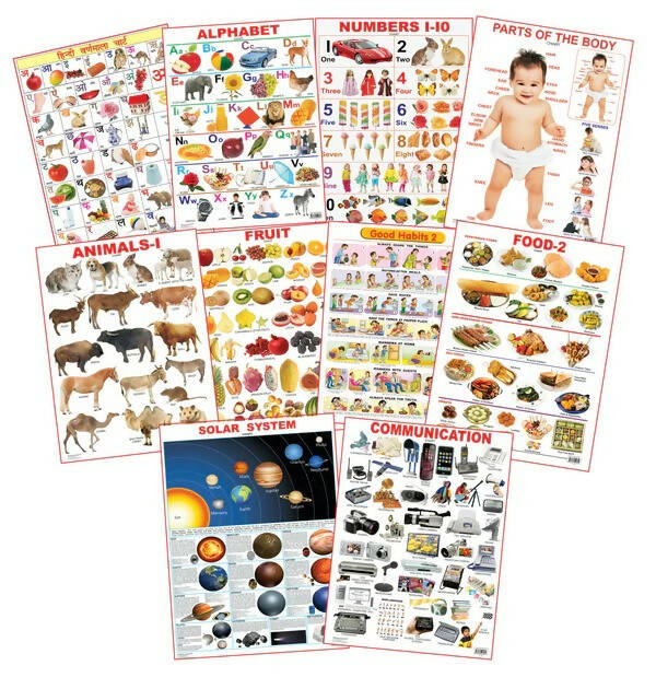Dreamland Educational Charts - Combo 3 (10 Charts) : Children Early Learning Laminated Chart | Grocsy