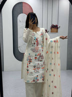 Teeya Creation Womens New Khadi Cotton Heavy Embroidery Thread Work Cream Kurta Set | Grocsy