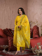 Festive Ethnic Viscose Chanderi Yellow Stitched Suit With Dupatta - Rashmika | Grocsy