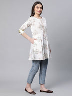 Ahalyaa Women Off White Pure Cotton Floral Printed Tunic | Grocsy