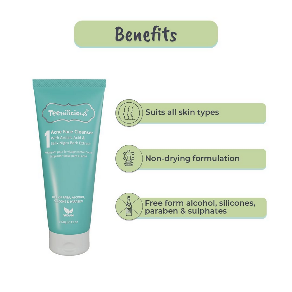 Teenilicious Acne Face Cleanser With 0.5% Azelaic Acid And Tea Tree Oil | Grocsy