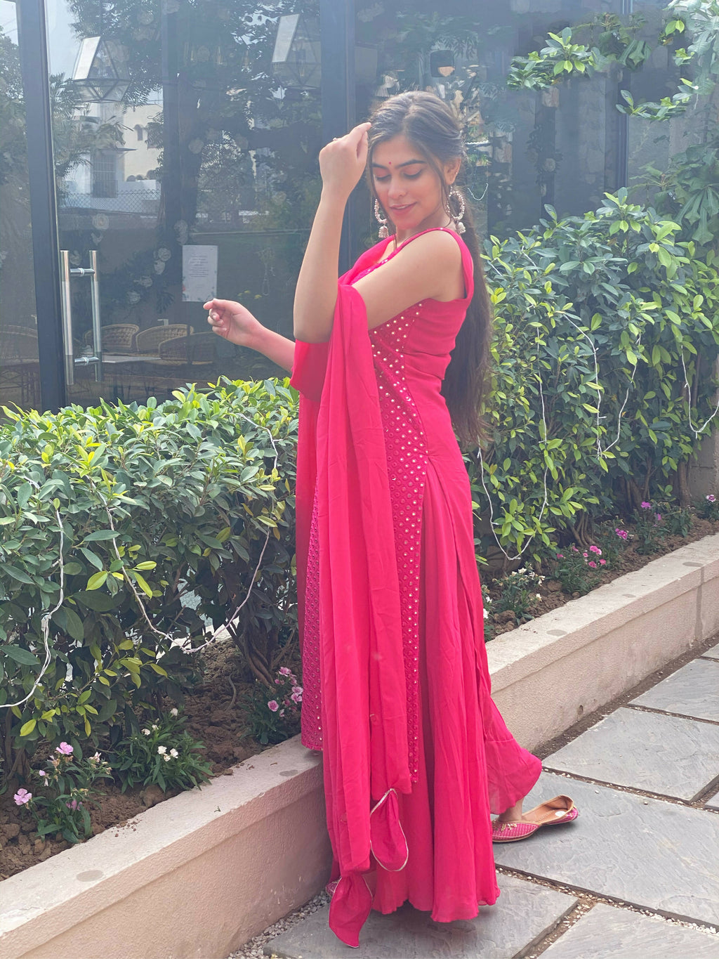 Partywear Designer Pink Georgette Palazzo Suit - Anbazaar | Grocsy